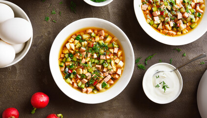 Cold russian soup Okroshka