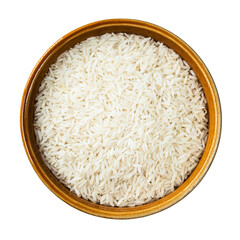 raw long-grain polished rice in round bowl cutout