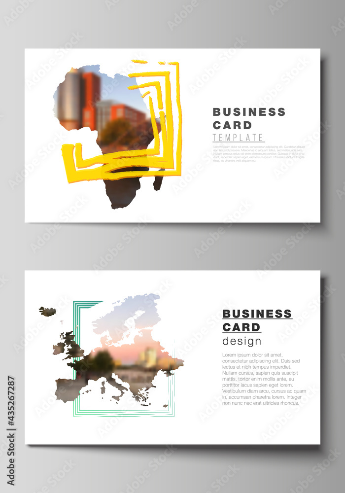 Poster vector layout of two creative business cards design templates, horizontal template vector design. de