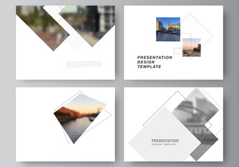 Vector layout of the presentation slides design business templates, multipurpose template with geometric simple shapes, lines and photo place for presentation brochure, brochure cover, business report