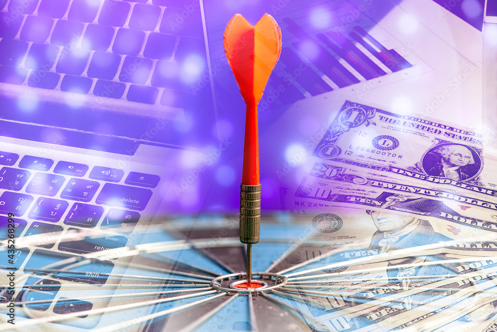 Poster bullseye is a target of business. dart is an opportunity and dartboard is the target and goal. so bo