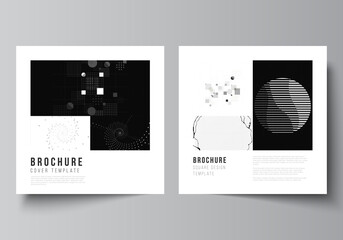 Vector layout of two square covers templates for brochure, flyer, cover design, book design, brochure cover. Abstract technology black color science background. Digital data. High tech concept.