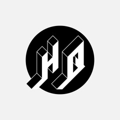 H and Q - monogram or logotype. Isometric 3d font for design. HQ - Original Three-dimension letters in a black circle. Vector.