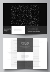Vector layout of two A4 cover mockups templates for bifold brochure, flyer, cover design, book design. Abstract technology black color science background. Digital data. Minimalist high tech concept.