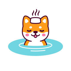 Cute cartoon dog in Japanese Onsen