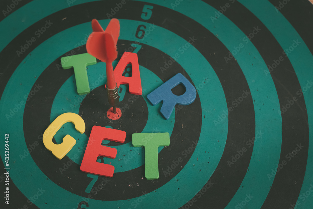 Poster bullseye is a target of business. dart is an opportunity and dartboard is the target and goal. so bo