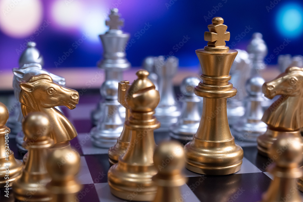 Poster chess board game to represent the business strategy with competition in the world market. and find o