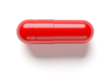 Red capsule isolated on white background. 3d rendering.