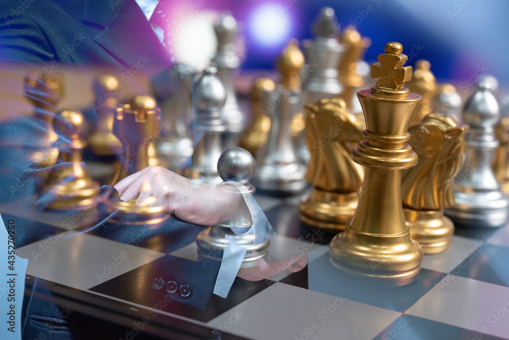 Poster chess board game to represent the business strategy with competition in the world market. and find o
