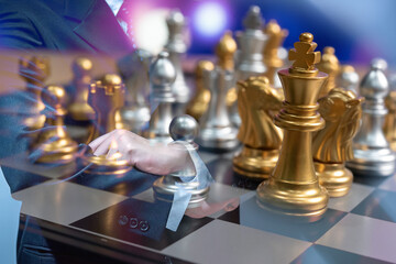 Chess board game to represent the business strategy with competition in the world market. and find...
