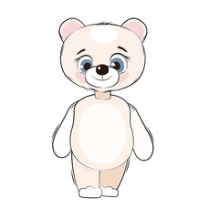 Little polar bear cub. Isolated object on a white background. Cheerful kind animal child. Cartoons flat style. Funny. Vector
