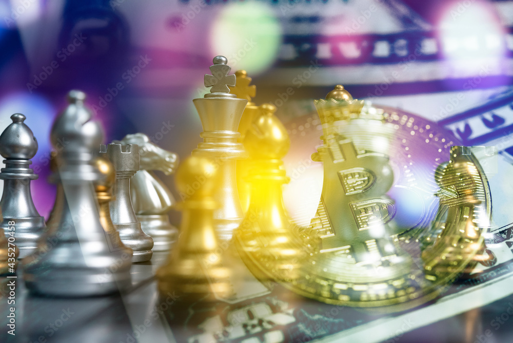 Poster chess board game to represent the business strategy with competition in the world market. and find o