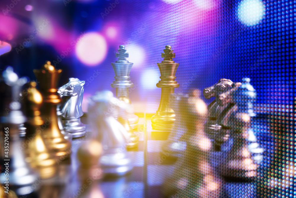 Poster chess board game to represent the business strategy with competition in the world market. and find o