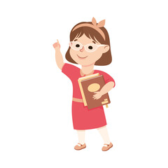 Cheerful Girl in Glasses with Books Depicting Teacher Profession Vector Illustration