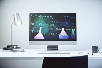 Modern computer monitor with creative chemistry concept, research and development concept. 3D Rendering