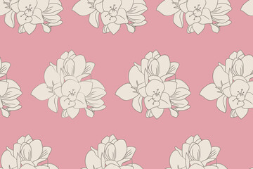Romantic modern seamless flowers pattern with freesia flowers. Black and white Seamless pattern. Vector Illustration, EPS 10