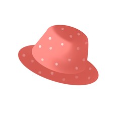 Pink hat with polka dots from the sun on a white background