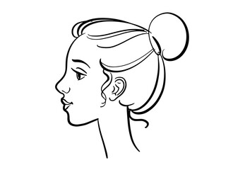 Hand drawn profile portrait of a young woman. Elegant head. Minimal sketch. Line logotype