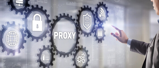 Proxy server. Cyber security. Concept of network security on virtual screen
