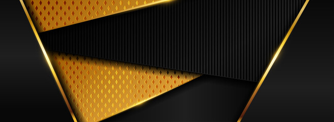 Modern Black Background with Overlap Textured Layered and Combined with Golden Element.