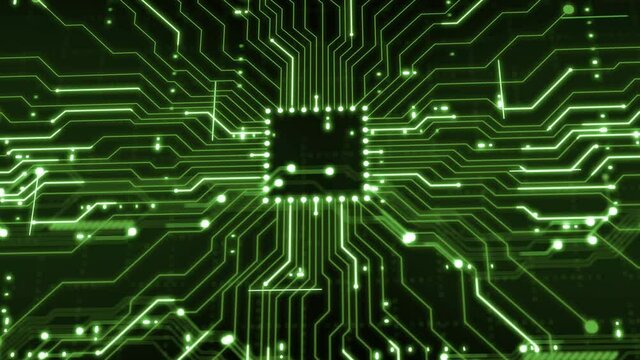 Green Circuit Board Abstract Animation. Technological Network Background