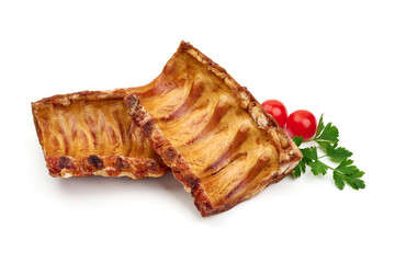 Smoked pork ribs, isolated on white background. High resolution image.
