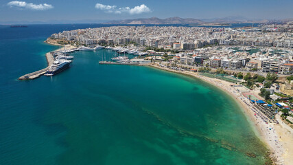 Aerial drone photo of beautiful round harbour and Marina of  Zea or Passalimani in the heart of Piraeus, Attica, Greece