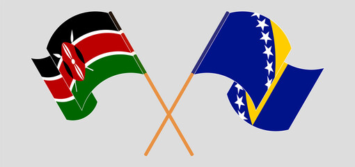 Crossed and waving flags of Kenya and Bosnia and Herzegovina