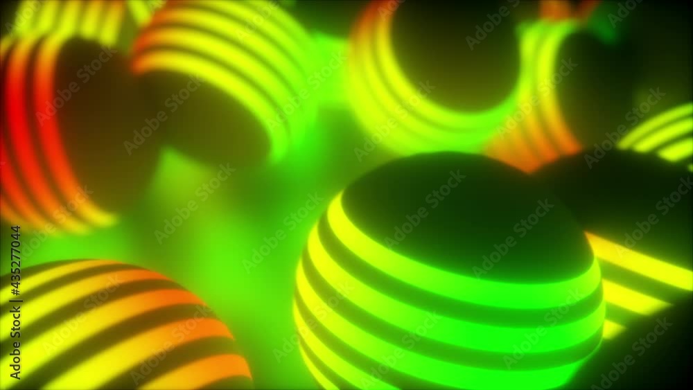 Poster creative geometric tracery of large 3d render balls spinning in space. bright planets shape in digit