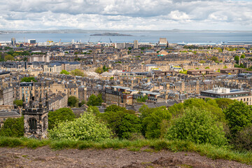 Fototapeta na wymiar View of Edinburgh from Carlton Hill looking North at Leith, Scotland