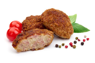 Fried pork cutlets in breadcrumbs, isolated on white background. High resolution image.