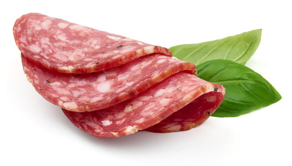 Dried Italian sausage, Salami Napoli, isolated on white background. High resolution image.