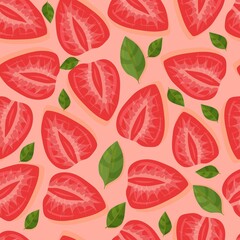 Ripe strawberry pattern. Berry in section. A simple element of decor. Vector illustration isolated on white background