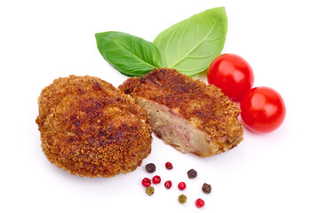Fried breaded cutlets, isolated on white background. High resolution image.