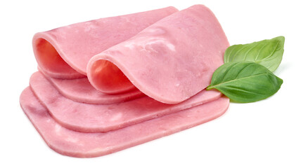 Boiled Ham Slices, close-up, isolated on a white background © GSDesign