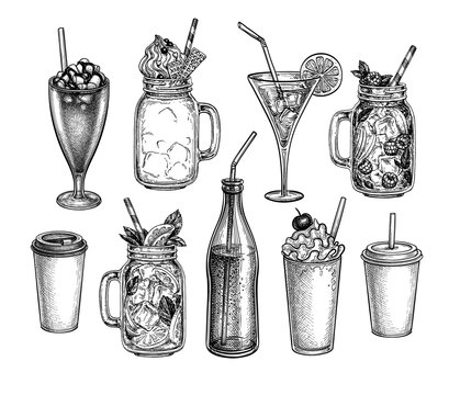 Ink sketches of beverages.
