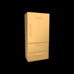 3d refrigerator illustration isolated on black background. Isolated 3d gold color refrigerator illustration. 