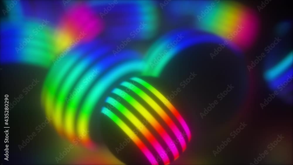 Poster creative geometric tracery of large 3d render balls spinning in space. bright planets shape in digit