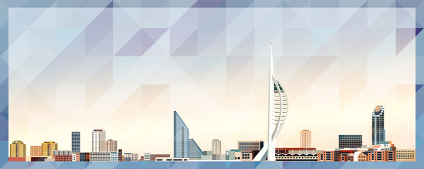 Obraz premium Portsmouth skyline vector colorful poster on beautiful triangular texture background