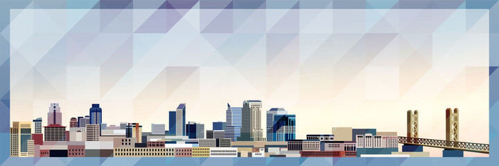 Fototapeta na wymiar Sacramento skyline vector colorful poster on beautiful triangular texture background
