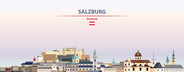 Obraz premium Salzburg cityscape on sunset sky background vector illustration
