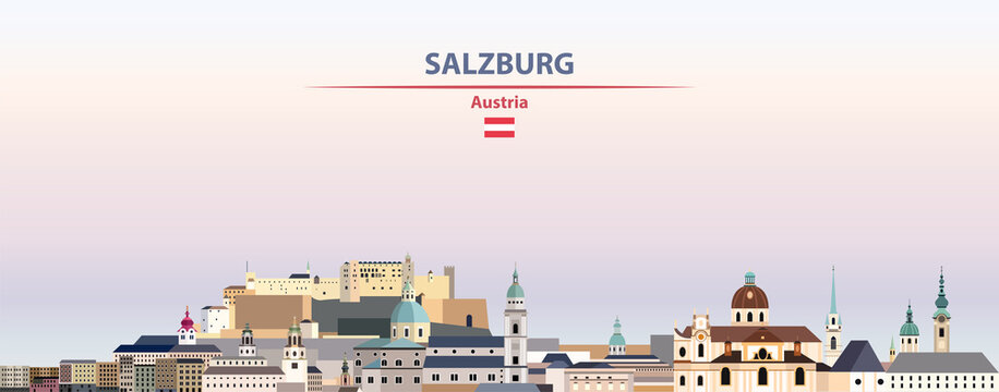 Salzburg cityscape on sunset sky background vector illustration