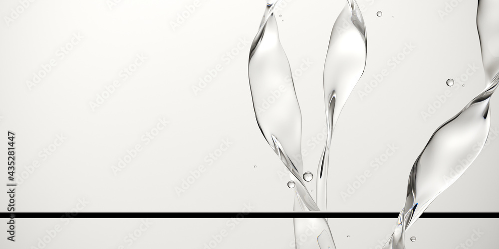 Poster minimal style mockup for product presentation. water splash and glass platform on white background. 