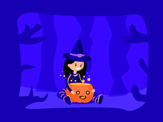 halloween witch with pumpkin