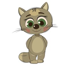 Little cub kitten. Cat. Isolated object on a white background. Cheerful kind animal child. Cartoons flat style. Funny. Vector
