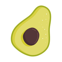 Half an avocado fruit with stone isolated on a white background. Avocado for the keto diet. Vector illustration of healthy healthy food.