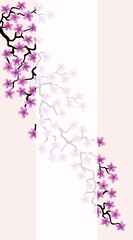 Vertical Floral greeting card with beautiful pink blossom flowers branch Sakura. Peach colors Background with copy space on Cherry Twig In Bloom.Postcard good for wedding invitation, Mother,Women day