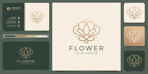 Minimalist flower logo. luxury beauty rose for salon, fashion, skin care, cosmetic, abstract, lotus, yoga and spa products. logo templates with business card design. Premium Vector
