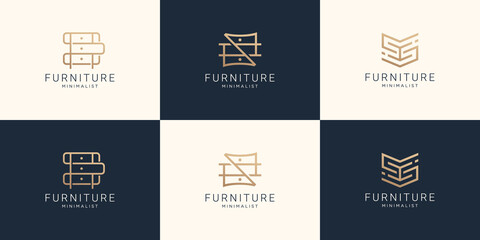 collection furniture logo template. line art abstract logo design. luxury minimalist design. premium vector