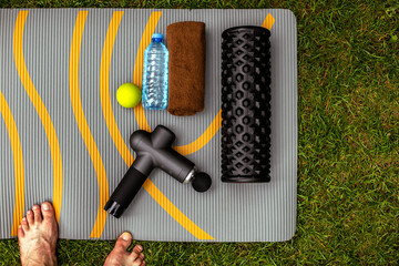 Massage Gun, Handheld Cordless Professional Percussion Deep Tissue Body Muscle Fascia Massager for Athletes. Athletes physical therapy. Yoga. Outdoor activity.